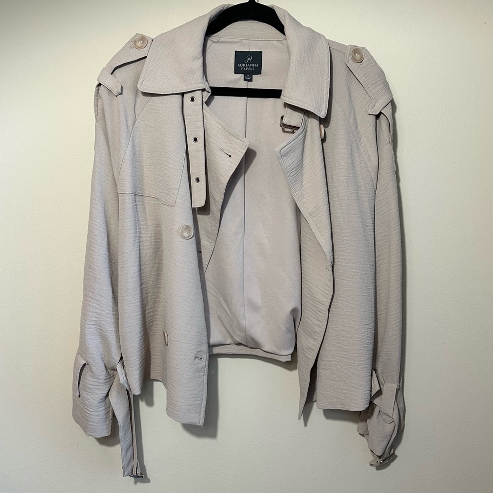 Adrianna Papell Shoulder Tab Double Breasted Blazer / Crop Trench - Small, Tan